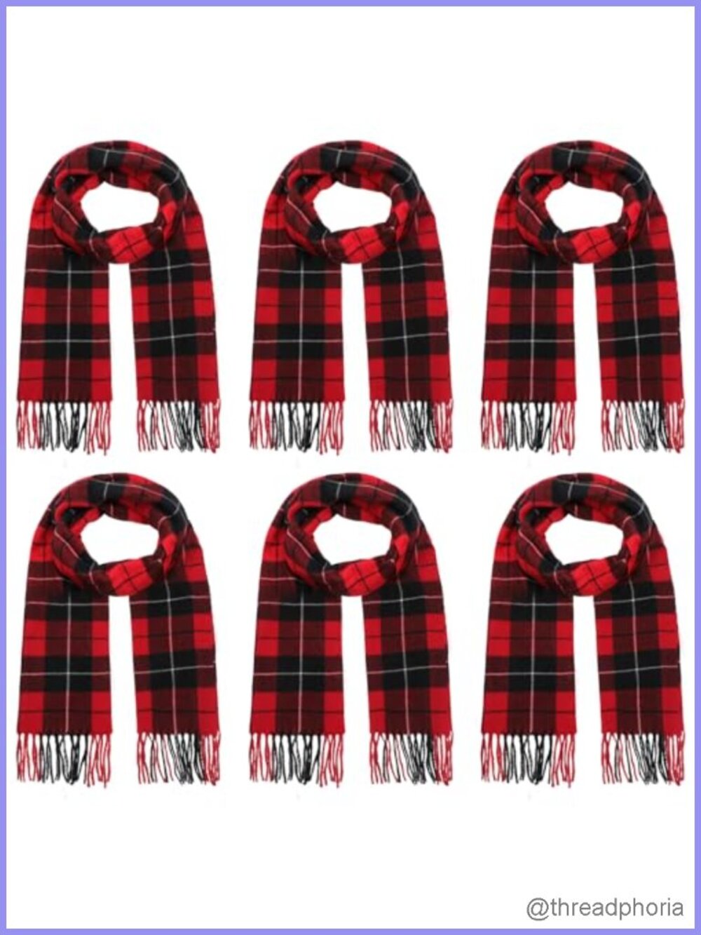 6-Pack Acrylic Tartan Plaid Winter Scarves with Tassels